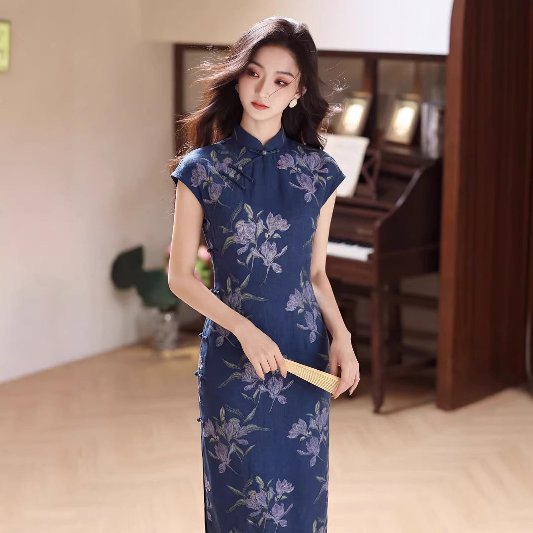 藏蓝色旗袍2026新款女夏季新中式改良年轻款连衣裙高端大气上档次