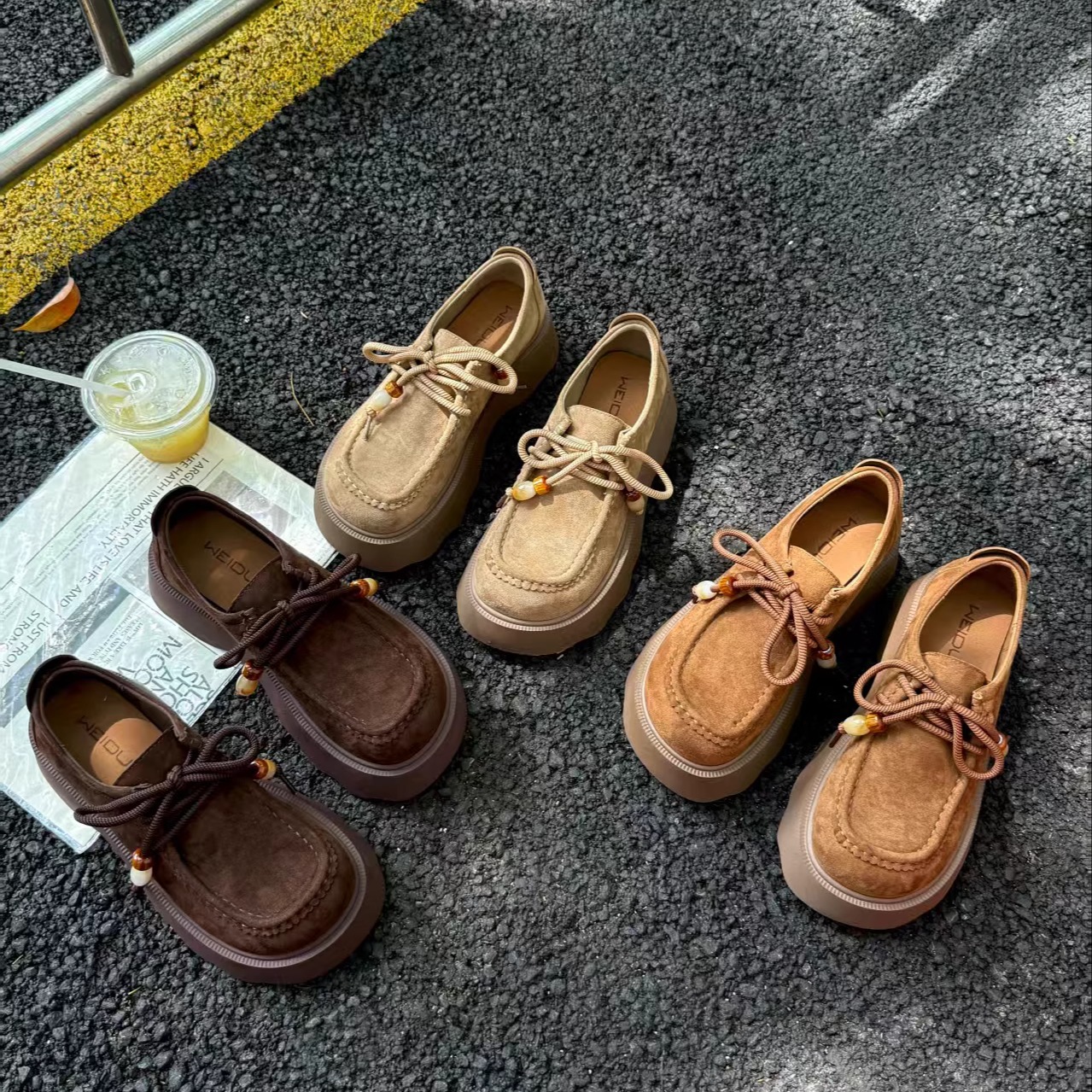 绒面厚底勃肯鞋女春秋新款复古小个子增高休闲单鞋女松糕底乐福鞋