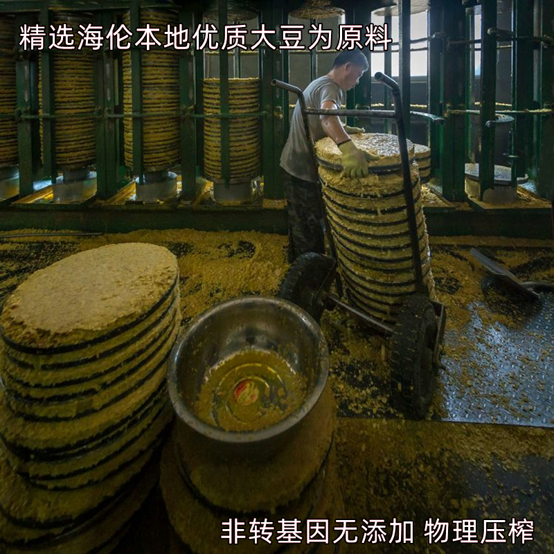 东北纯笨榨大豆油非转基因海伦大豆压榨熟榨黄豆油家用食用油5L升