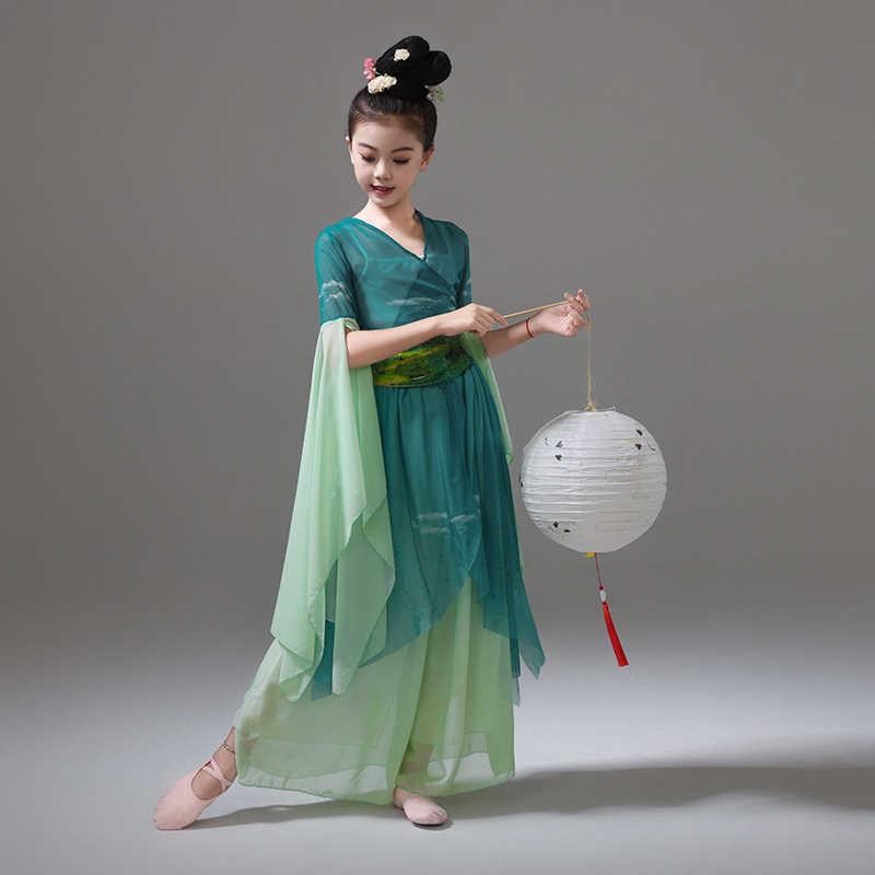 古典舞演出服女童纱衣练功儿童舞蹈服装飘M逸女童中国舞扇子表演