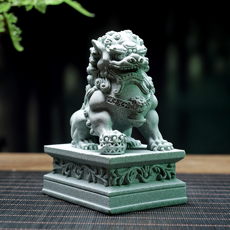 招财镇宅门口石狮子一对小摆件办公室桌面微景观装饰品家居工艺品