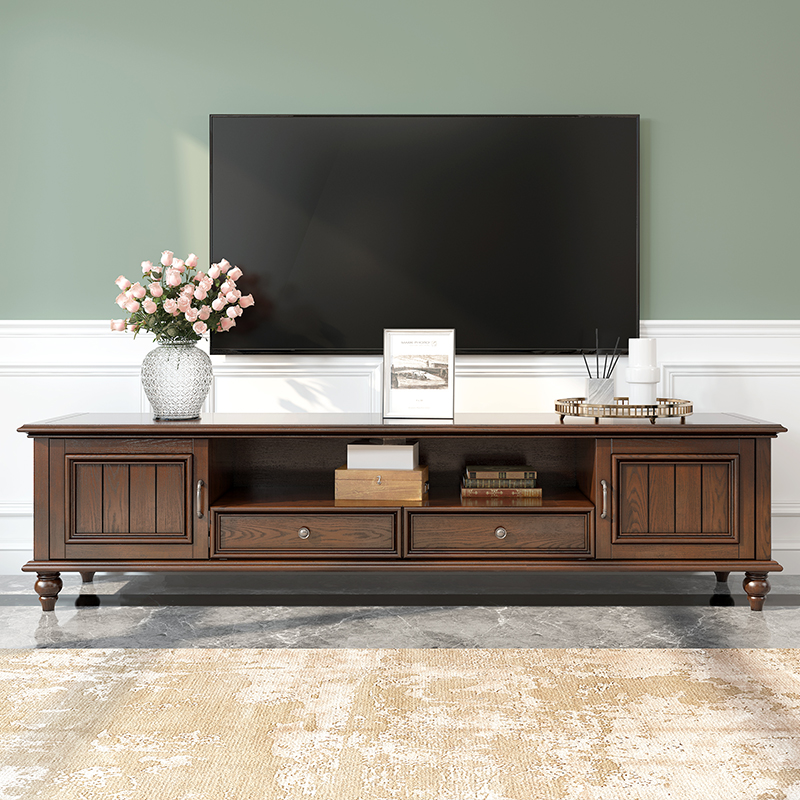 美式乡村全实木电视柜现代简约客厅白蜡木做旧茶几电视柜组合家具