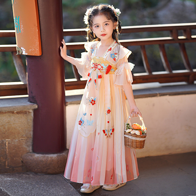 汉服女童夏款古装连衣裙夏季儿童女款古风唐装裙S子女孩夏装公主