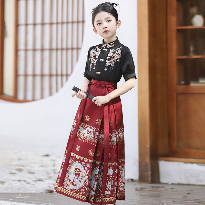 马面裙女童2024新款夏季织金妆花儿童套装汉服国风小女Z孩古风唐
