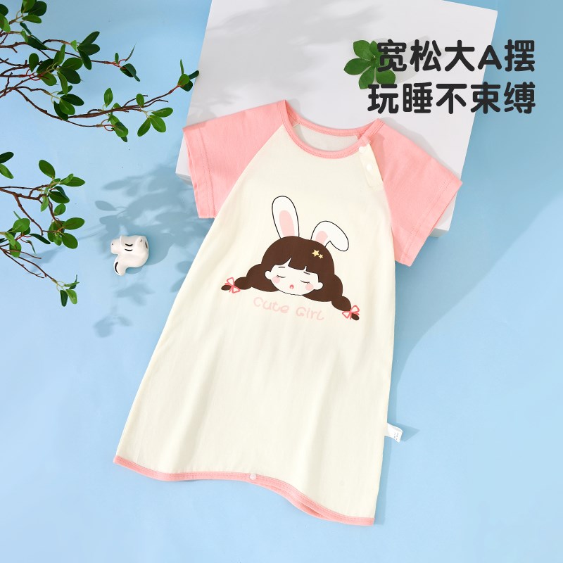 婴儿睡裙夏季薄款宝o宝短袖睡衣儿童家居服男童女童防踢被睡袍