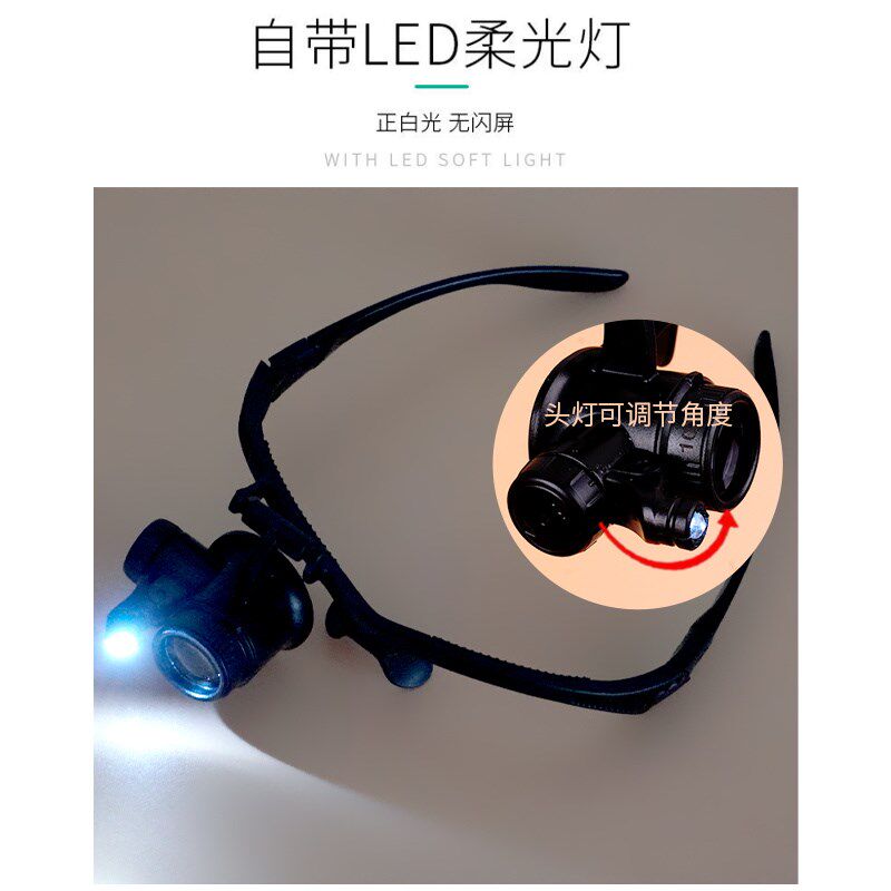 头戴修表电子维修放大镜高清带wled灯鸽子眼25倍专用单眼鉴定专用