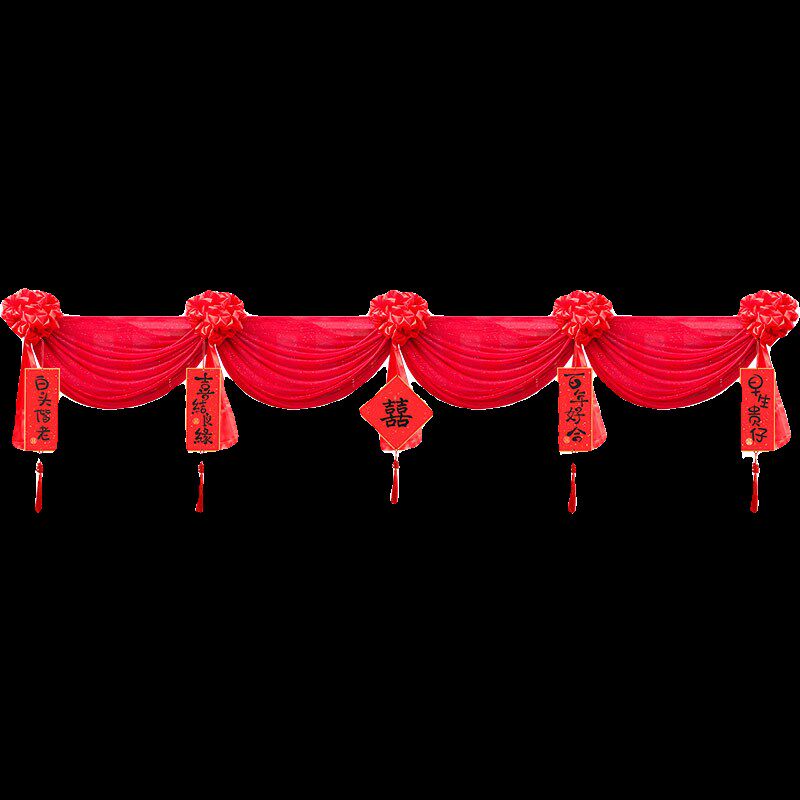 农村结婚别墅阳台美人纱装饰男方新房客厅扶梯纱幔U大红花一整套