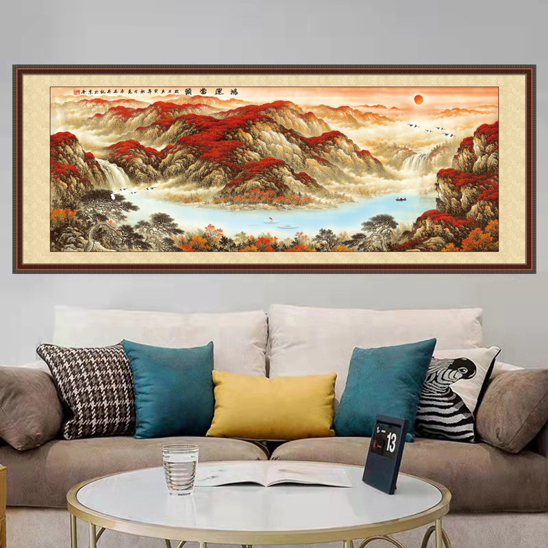山水画墙纸自g粘客厅靠山大气迎客松墙画装饰画鸿运当头墙贴画贴