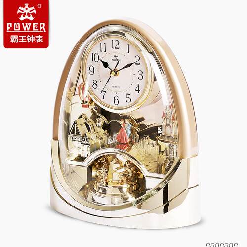 霸王工艺转摆台钟时尚静音音乐v整点报时家居装饰艺术石英钟PW421