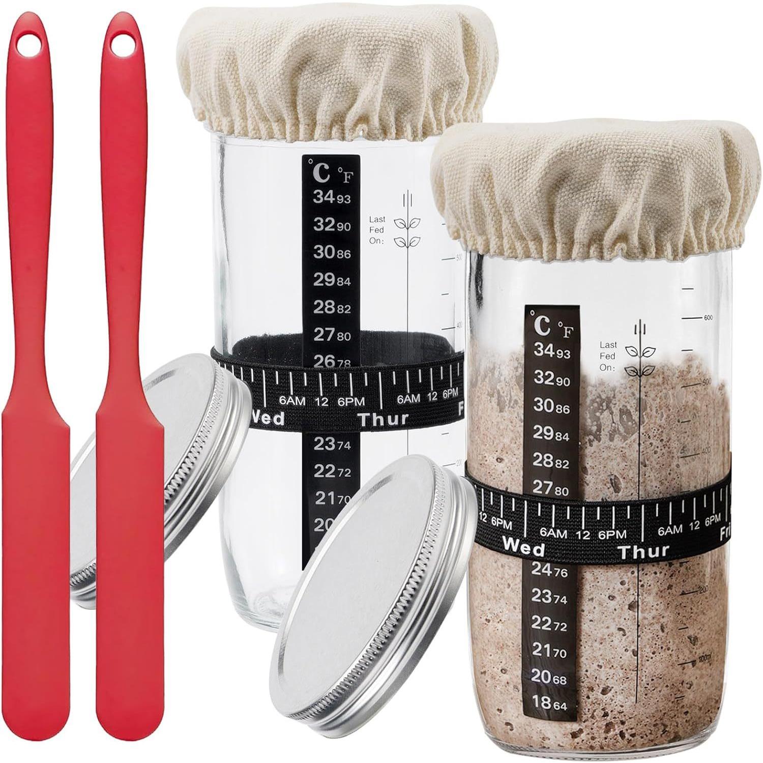 跨境热销24oz酸面包发酵玻璃罐子发酵面团面包烘焙用品温度计带盖