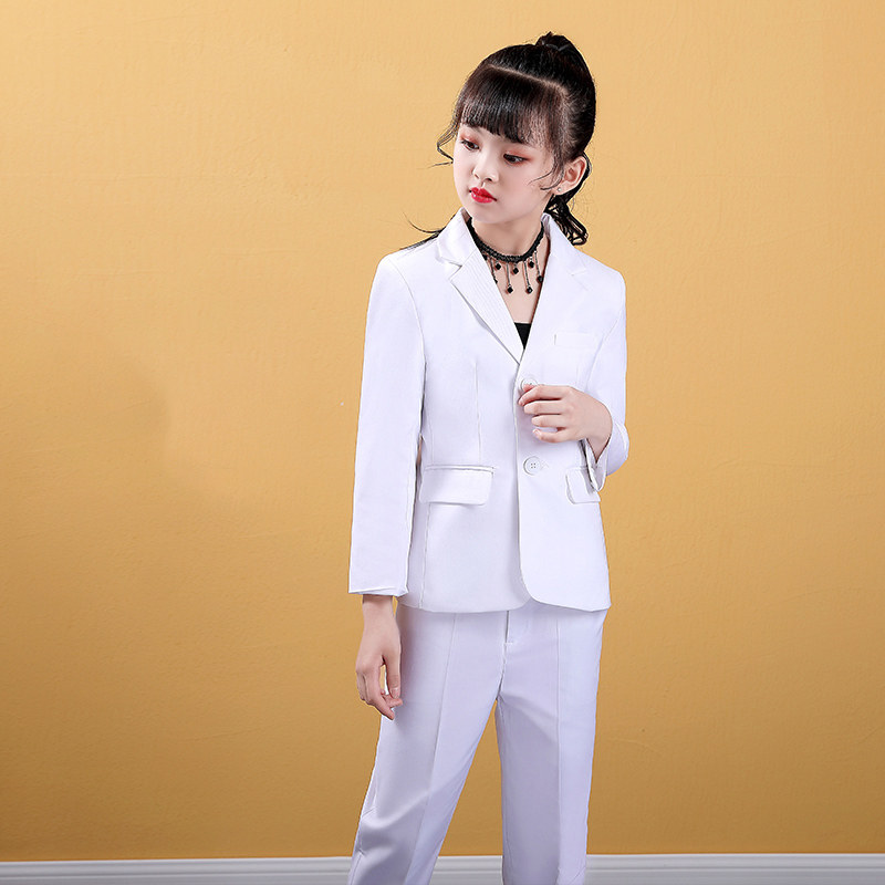 女童西装套装外套洋气q中大童黑色小西服正装模特走秀T台儿童秋冬