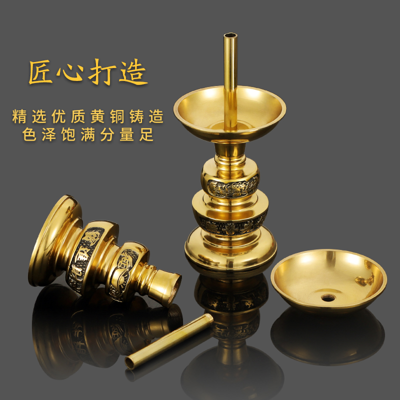 纯铜新款佛d光元宝烛台竹签蜡烛灯座财神招财家用摆件斗烛台供灯