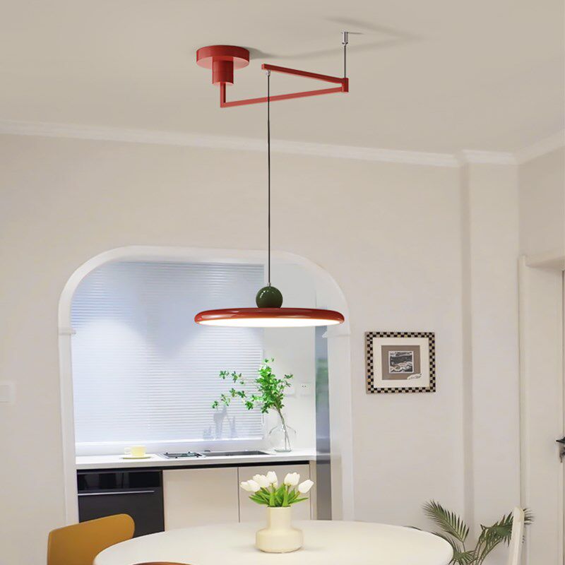 摇臂餐厅吊灯奶油风2025新款飞碟灯F法式饭厅全光谱护眼智能餐桌