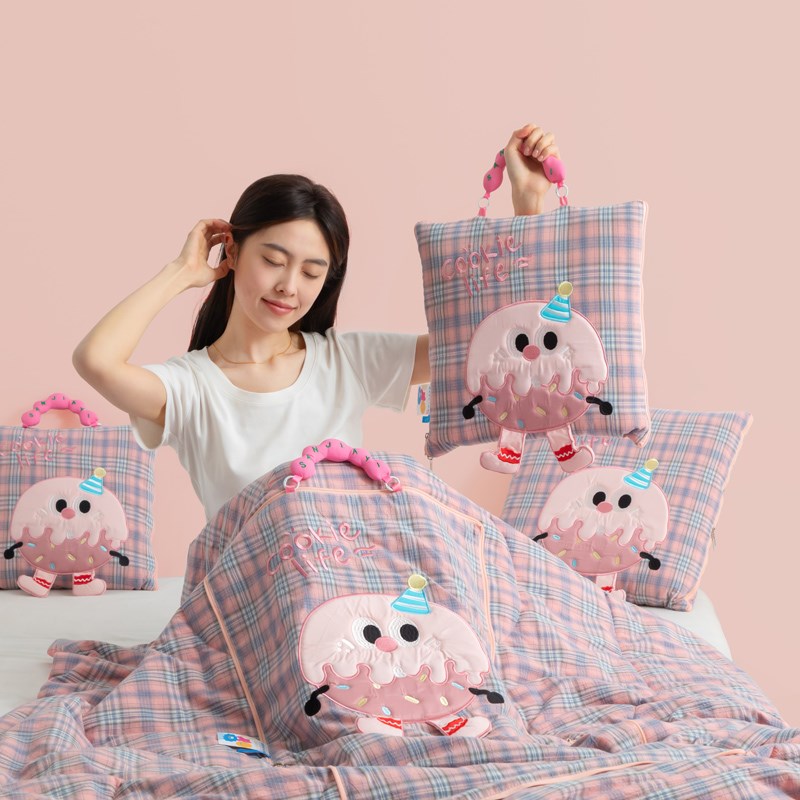 全棉抱枕被子两用二合一午休空调被幼儿园学生午睡W纯棉车用夏凉