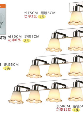 镜前灯卫生d间侧所浴室化梳妆台防锈防潮不锈钢免打孔LED欧式灯具
