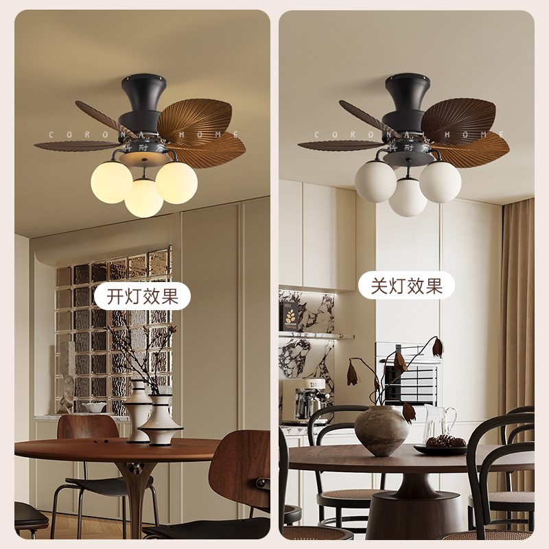 餐厅吸顶风扇灯202n4新款吊扇灯大风力卧室中古风吊灯魔豆法式奶