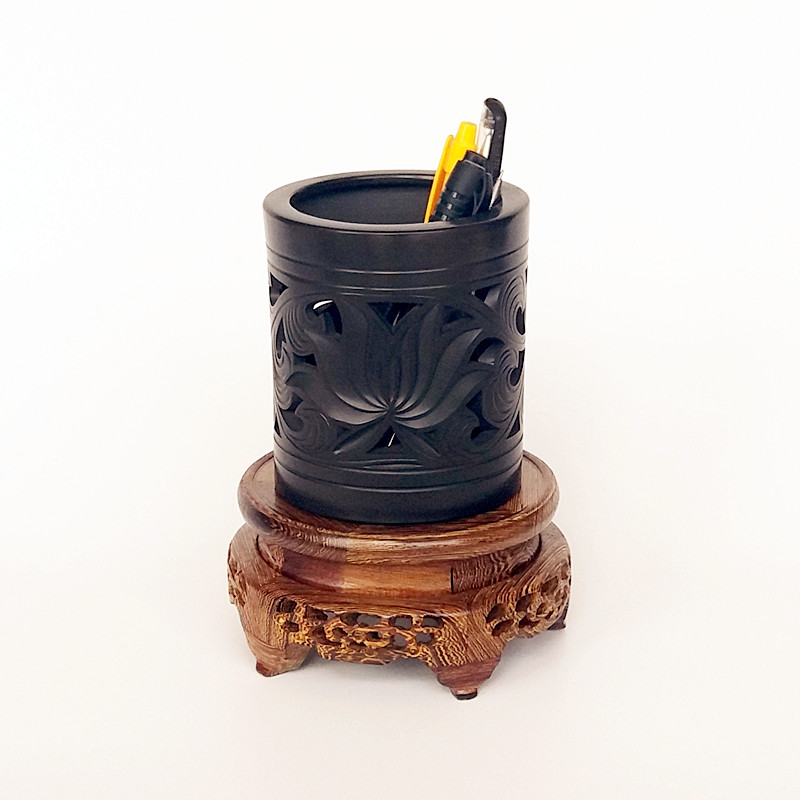 龙山黑陶创意文具时尚圆形陶瓷精品E笔筒毛笔圆珠笔铅笔多功能包