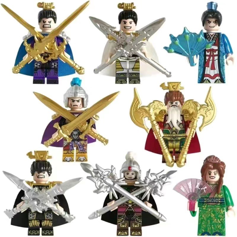 小颗粒积木小人仔稀o有关羽赵云三国小侠古代士兵拼装第三方玩具