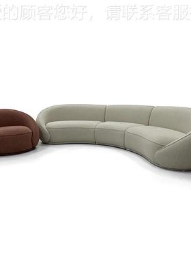 淇宇侘计寂风客厅艺弧23716形沙具发意式极简别墅设师家布组合异