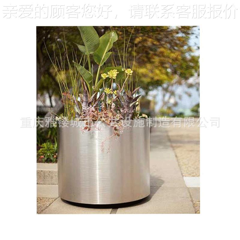 户外不锈钢花箱 商场街道落地隔圆柱路46485形花坛 道景观离式花