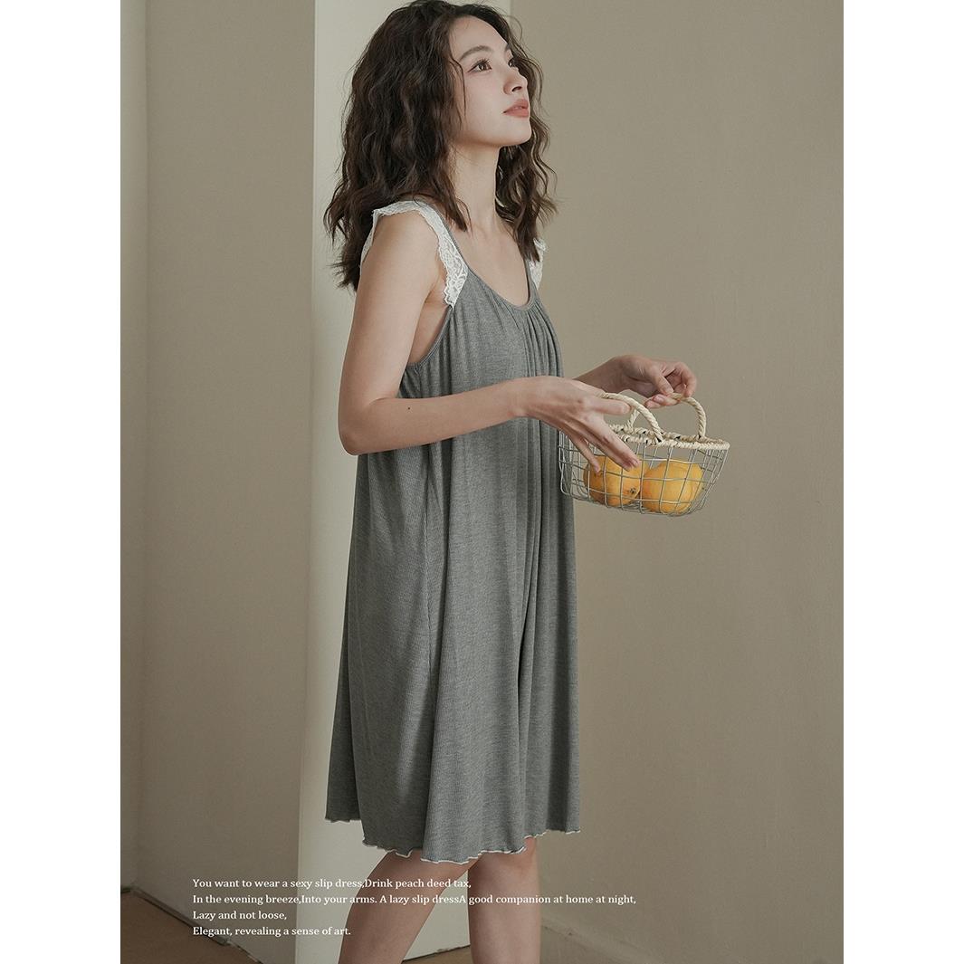 汐黛儿家居服女款睡裙室内飞边裙带