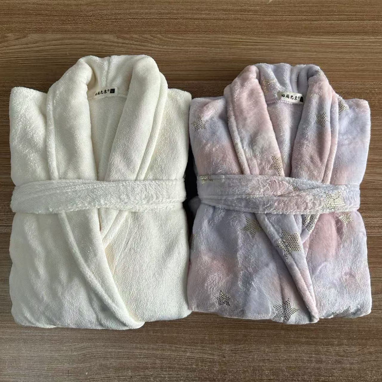 清仓! 外贸冬季女款加厚加长保暖珊瑚绒法兰绒毛茸茸睡衣睡袍浴袍