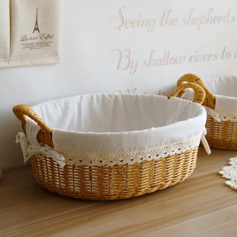 日式果盘仿藤编织水果野餐收纳篮子客厅茶几零食框厨房蔬菜收纳筐