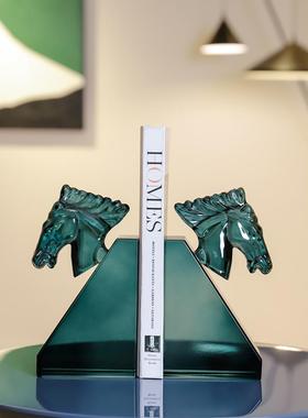 轻奢K9水晶书挡书靠书立样板房创意摆件客厅家居装饰书房摆件