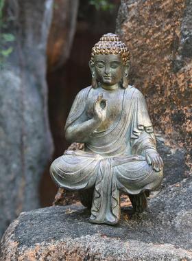 新中式现代禅意树脂佛像摆件如来佛祖佛头家居玄关释迦牟尼招财