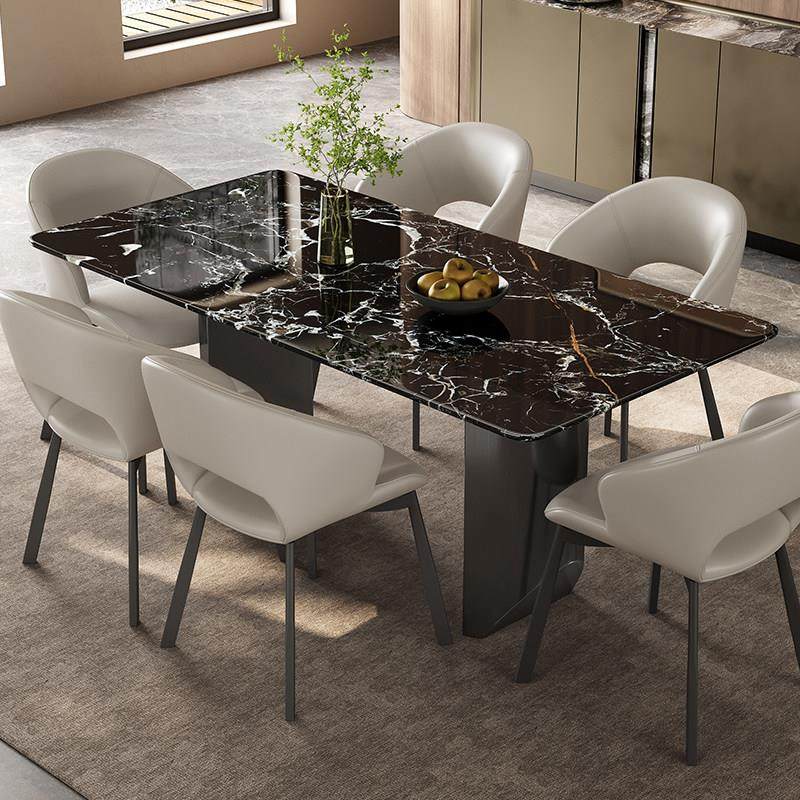 天然奢石餐桌高级感宝格丽黑玫瑰2025新款长方形意式大理石桌子
