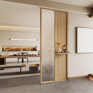 新中式实木水纹玻璃屏风隔断客厅餐厅入户玄关穿堂风遮挡简约现代