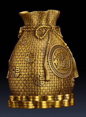 纯铜存钱罐摆件铜金属存钱袋家居客厅装饰品福袋招财储蓄罐聚宝盆