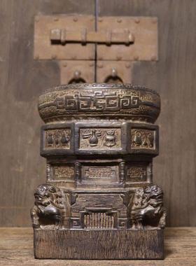 石雕青石雕刻仿古做旧八宝狮子石墩花盆底座中式复古古典装饰摆件