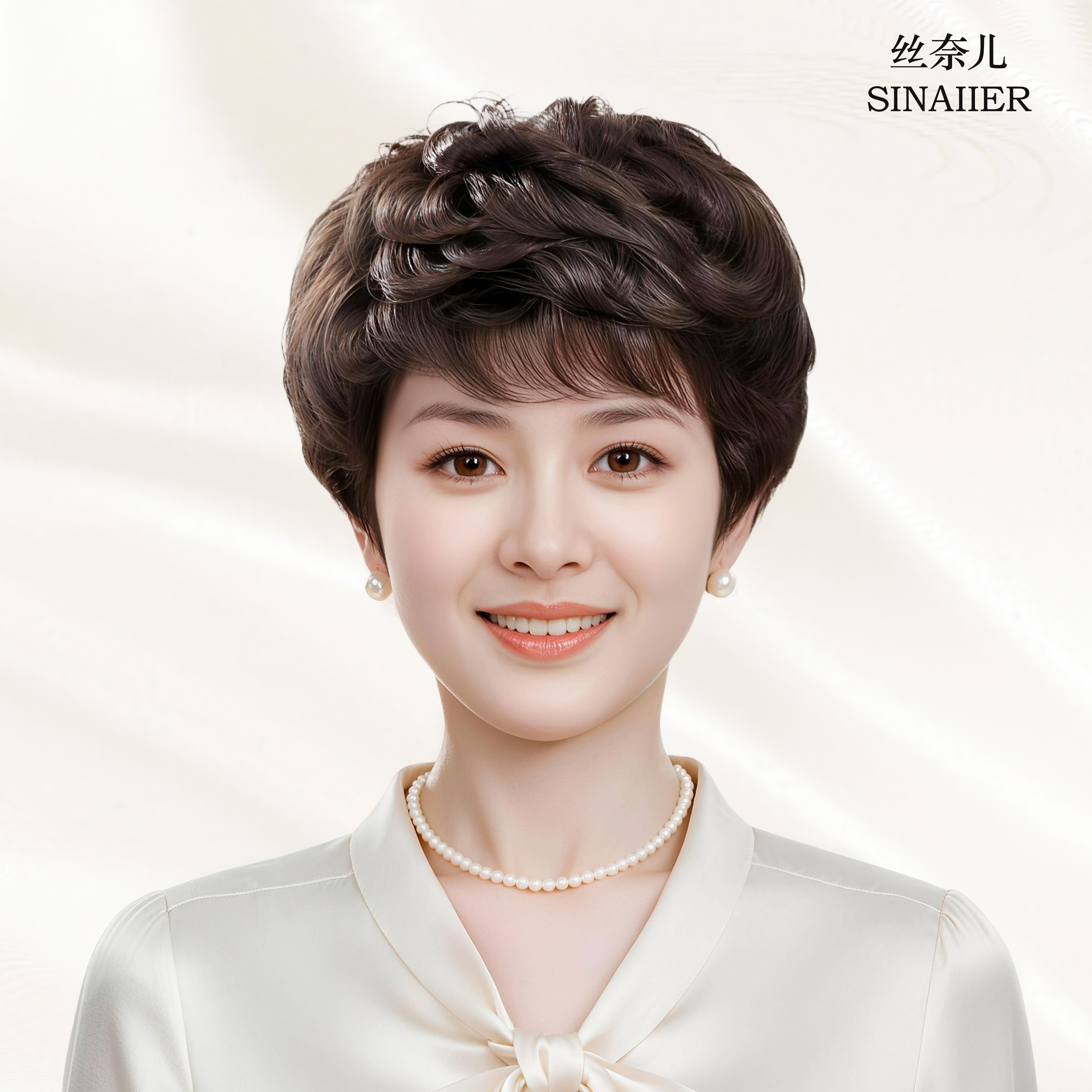 中老年自然短发整顶遮白发假发套