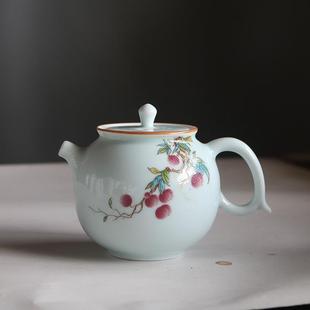 过滤壶粉青单壶手抓把壶250 家用陶瓷茶壶小号功夫茶具泡茶壶中式