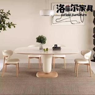 岩板实木餐桌椅组合奶油风家用吃饭桌现代长方形桌子小户型西餐桌