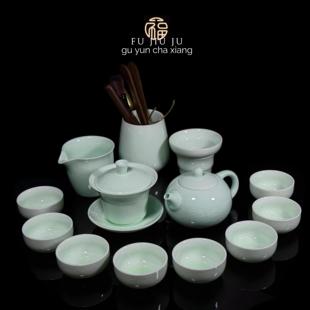 轻奢高端可养 福九居淡绿翠玉冰裂家用办公陶瓷泡茶壶功夫茶具套装