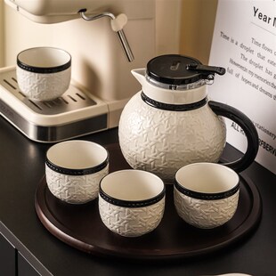 精选法式编织纹花茶壶咖啡杯套装家用陶瓷冷水壶水杯子果茶壶送礼