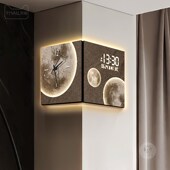 双面转角时钟创意壁灯客厅万年历高级感数显拐角挂钟电子钟表挂墙