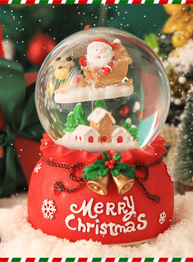 圣诞节日桌面场景布置装饰品摆件圣诞老人松树音乐盒水晶球八音盒