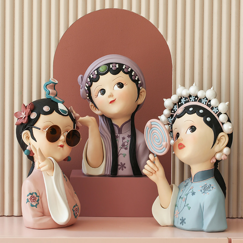 国潮艺术京剧女孩摆件家居装饰品客厅电视柜酒柜玄关轻奢乔迁礼物