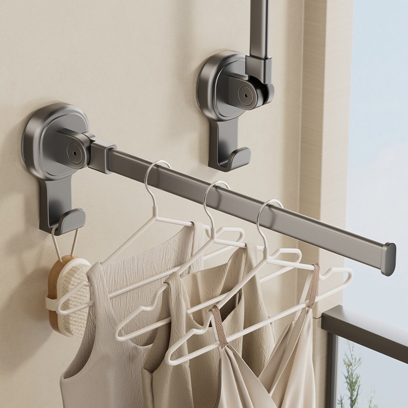 映生活吸盘折叠晾衣架家用卧室阳台晒衣壁挂式收纳神器凉衣杆单杆