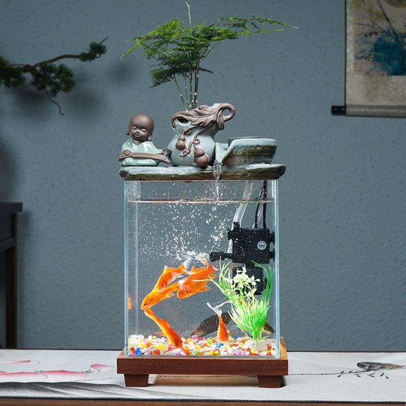 2024新款流水摆件金鱼缸办公室桌面造景加湿器水循环喷泉开业礼品