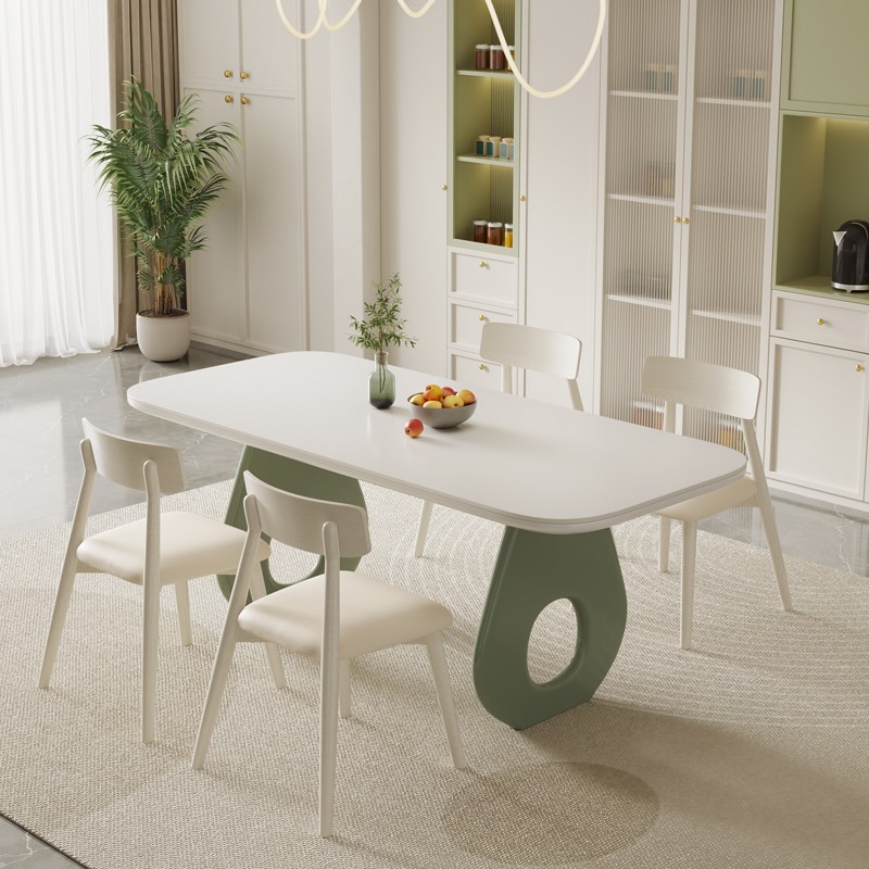 纯白岩板实木餐桌椅组合家用客厅现代简约网红奶油风长方形餐桌椅