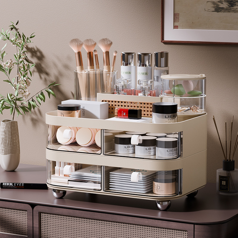 抽屉式化妆品收纳盒桌面高级感防尘大容量分格整理箱轻奢高颜值