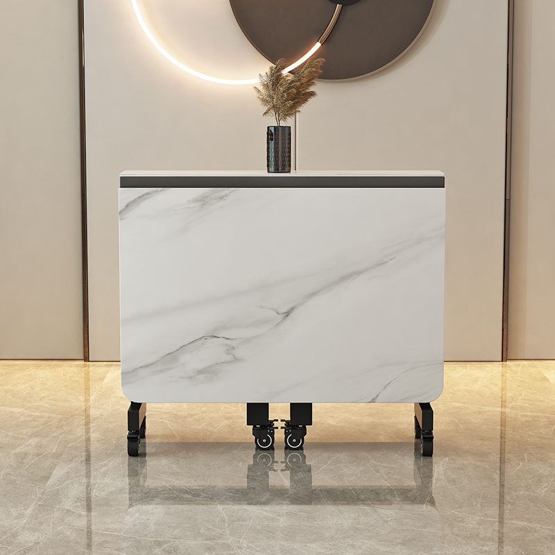 简约现代岩板折叠餐桌家用小户型超薄多功能可移动长方形吃饭桌子