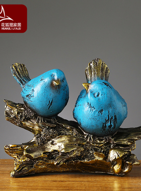 美式复古创意小鸟摆件家居简约电视柜酒柜装饰品树枝客厅书房摆设
