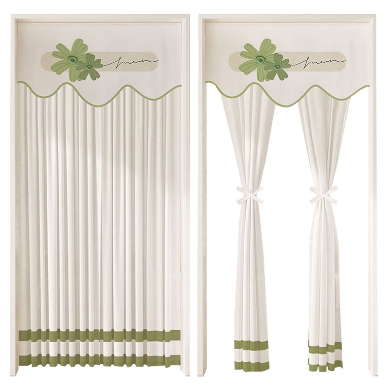 奶油风门帘免打孔防蚊夏季蕾丝网红纱帘家用卧室隔断遮挡空调挡风