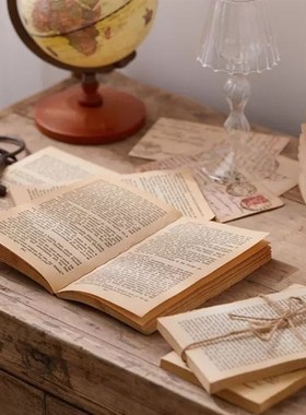 复古外文摆件麻绳捆绑旧书页老旧黄书捆装饰陈列摆件摄影拍摄道具