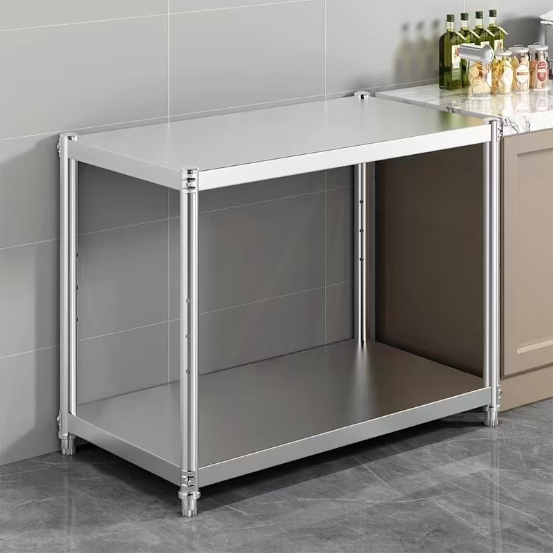 304厨房不锈钢置物架落地微波炉烤箱收纳货架2层加厚家用储物架子